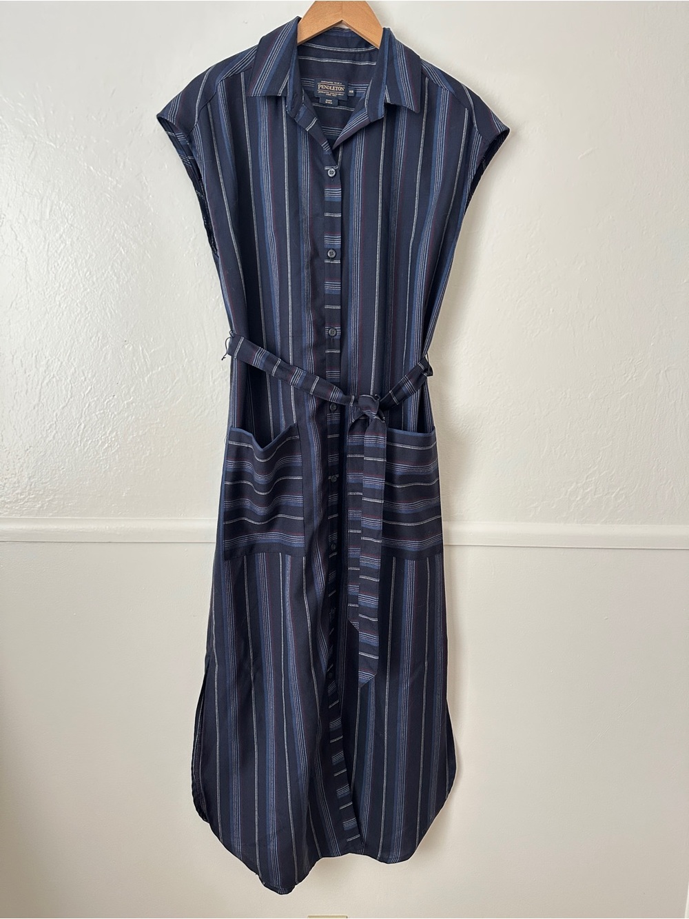 Pendleton Virgin Wool Stripe Button Down Dress XS Navy
